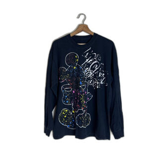 Mickey Mouse Shirt Womens Large Black Long Sleeve Disney Parks Graphic Colorful